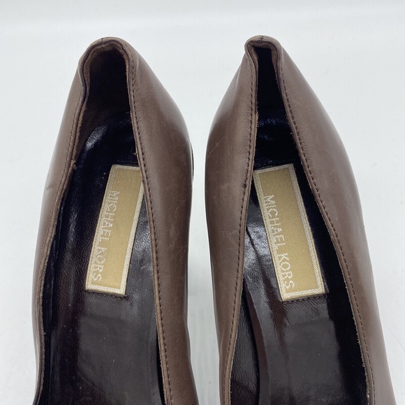 Michael Kors Slip On Heels Loafers Brown Leather Womens Size 6.5 - Picture 6 of 16